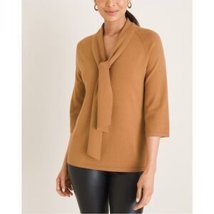 Chico's S Removable Neck Scarf English Toffee Brown Tie Neck Pullover Sweater